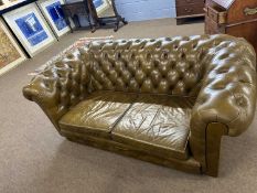 Mid brown leather Chesterfield two seater sofa, 160cm wide, 90cm deep and 65cm high