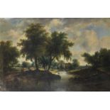British School, late 19th century, Wooded river landscape, oil on canvas, 50x75cm, unframed