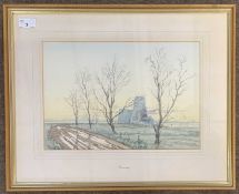 Arthur Bagot (1879-1949), "Evensong", watercolour, signed, 37x25cm, framed and glazed.
