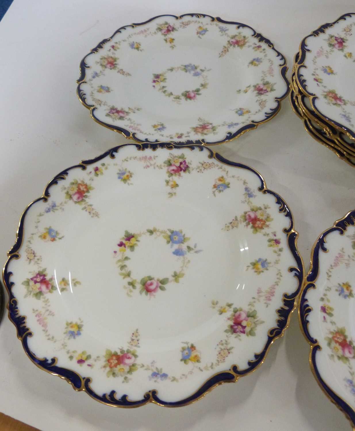 Quantity of Cauldon tea wares, all with printed floral designs within blue scroll borders, - Image 4 of 8