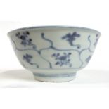 A Chinese porcelain bowl from the Tek Sing sale by Nagel Auctions, with blue and white design,