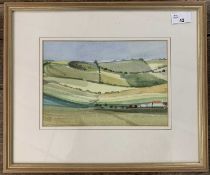 Attributed to Tony Bestwick (British, 20th century), A view over rolling fields, watercolour, 6.