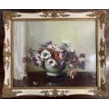 Vernon Ward (British,1905-1985), "anemones", oil on board, signed, dated '44, 39x49cm, framed