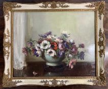 Vernon Ward (British,1905-1985), "anemones", oil on board, signed, dated '44, 39x49cm, framed