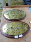 Railway Interest - Two large brass plaques, one marked "London North Eastern NO2023 Doncaster