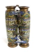 Pair of Chinese metal ware vases decorated in Ming Cloisonne style with banded decoration of