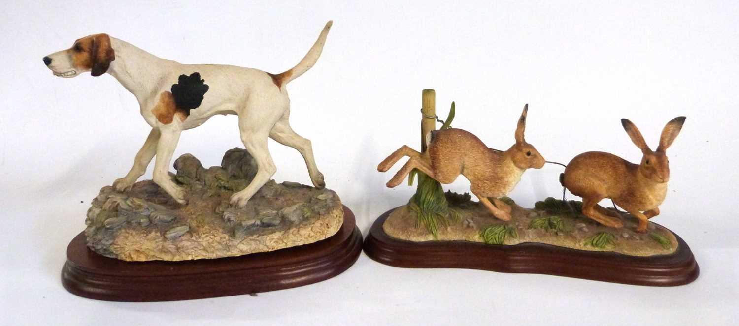 A Border Fine Arts model of running hares together with a Border Fine Arts foxhound, both figures