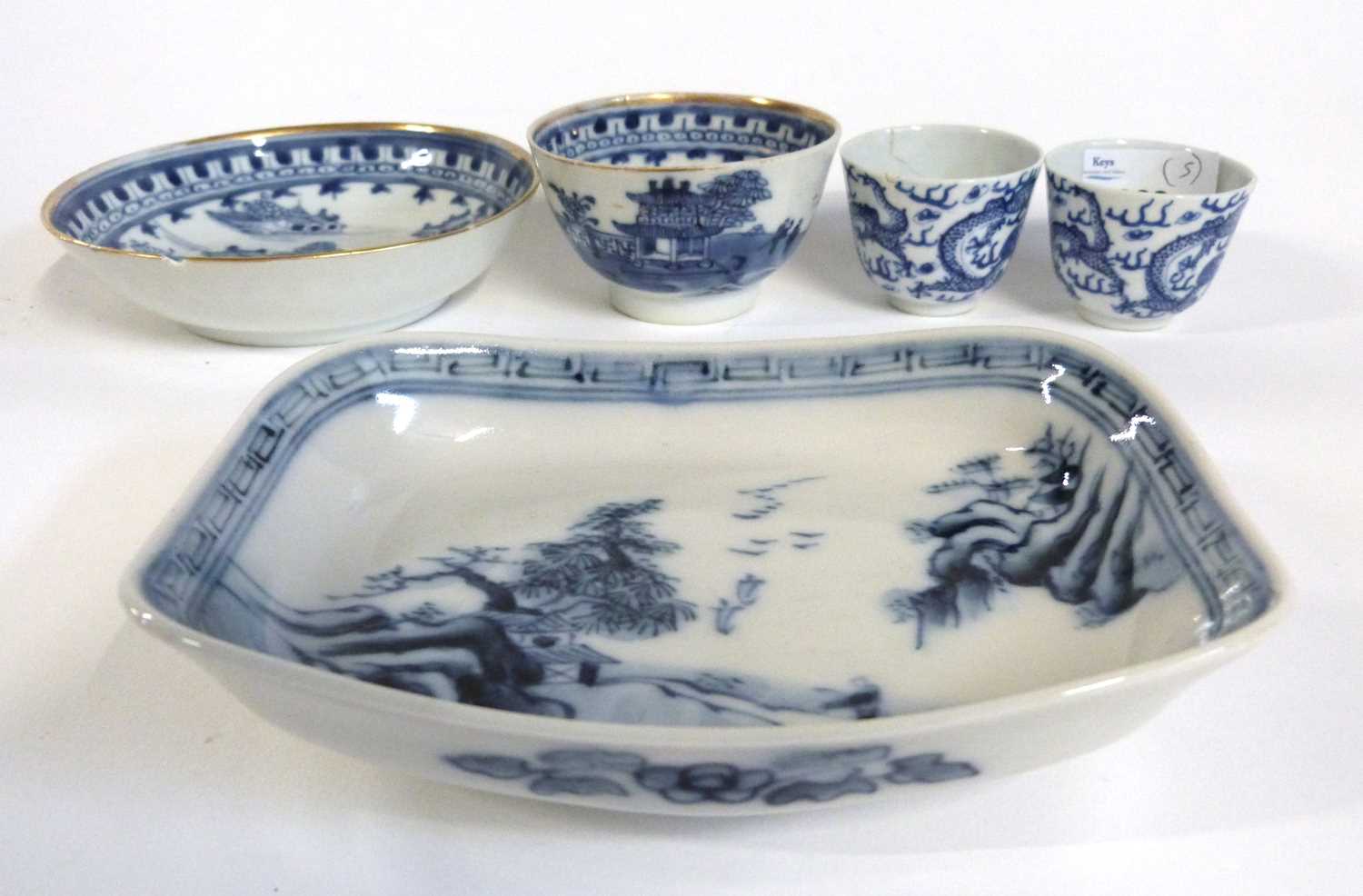 A group of 18th/19th Century Chinese tea wares including a tea bowl and saucer, small dish, two