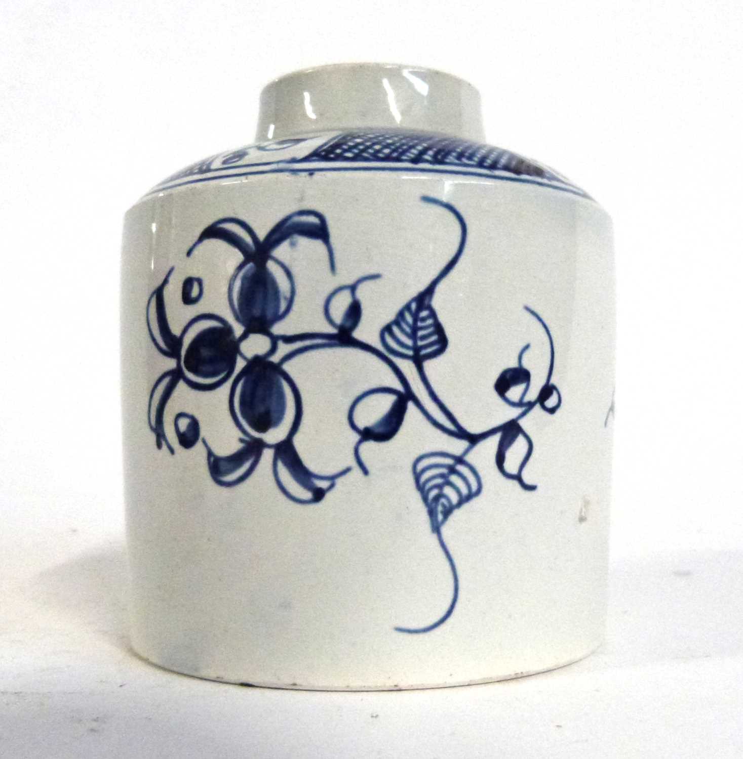 A late 18th Century Pearl ware tea caddy with blue and white floral design together with a flow blue - Image 3 of 8