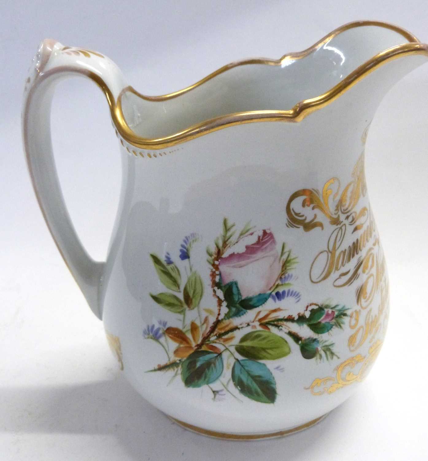 Devon Masonic interest - A large Bridgwood floral decorated jug - Marked to front Samuel Albert - Image 4 of 6