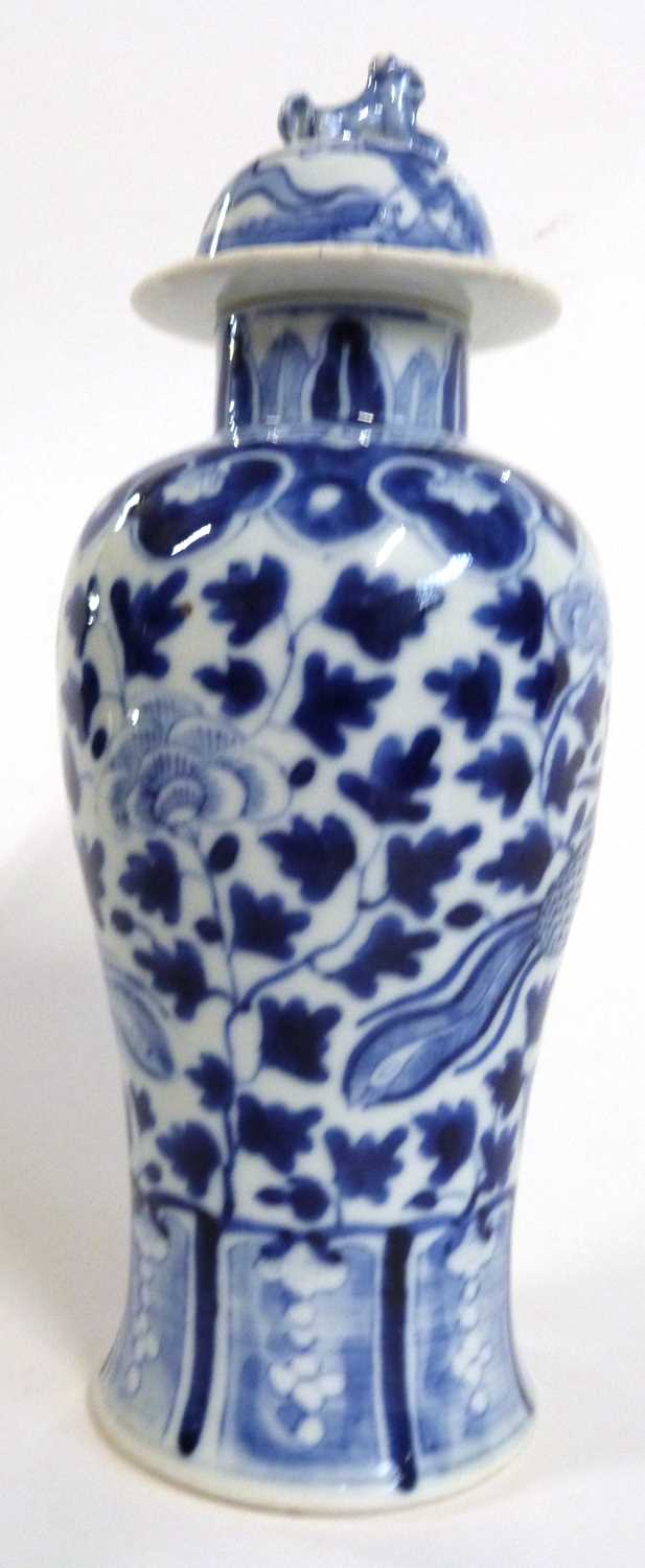 Chinese porcelain vase with blue an white decoration of a phoenix amongst flowers, four character - Image 4 of 8