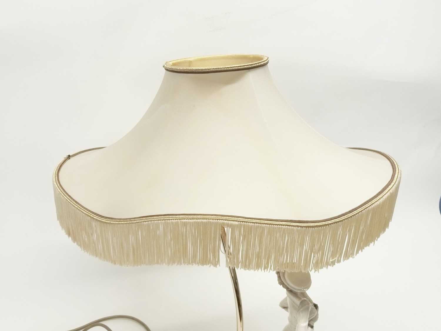 A continental porcelain lamp with a Capodimonte figure, impressed signature for B Merlin, the figure - Image 2 of 8