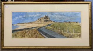 John Booth RA (b.1941), "Barnburgh Castle", gouache, signed, 30x80cm, framed and glazed