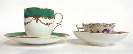 A Shelley cup and saucer together with a Dresden cup and sauce of quatro lobe form decorated with