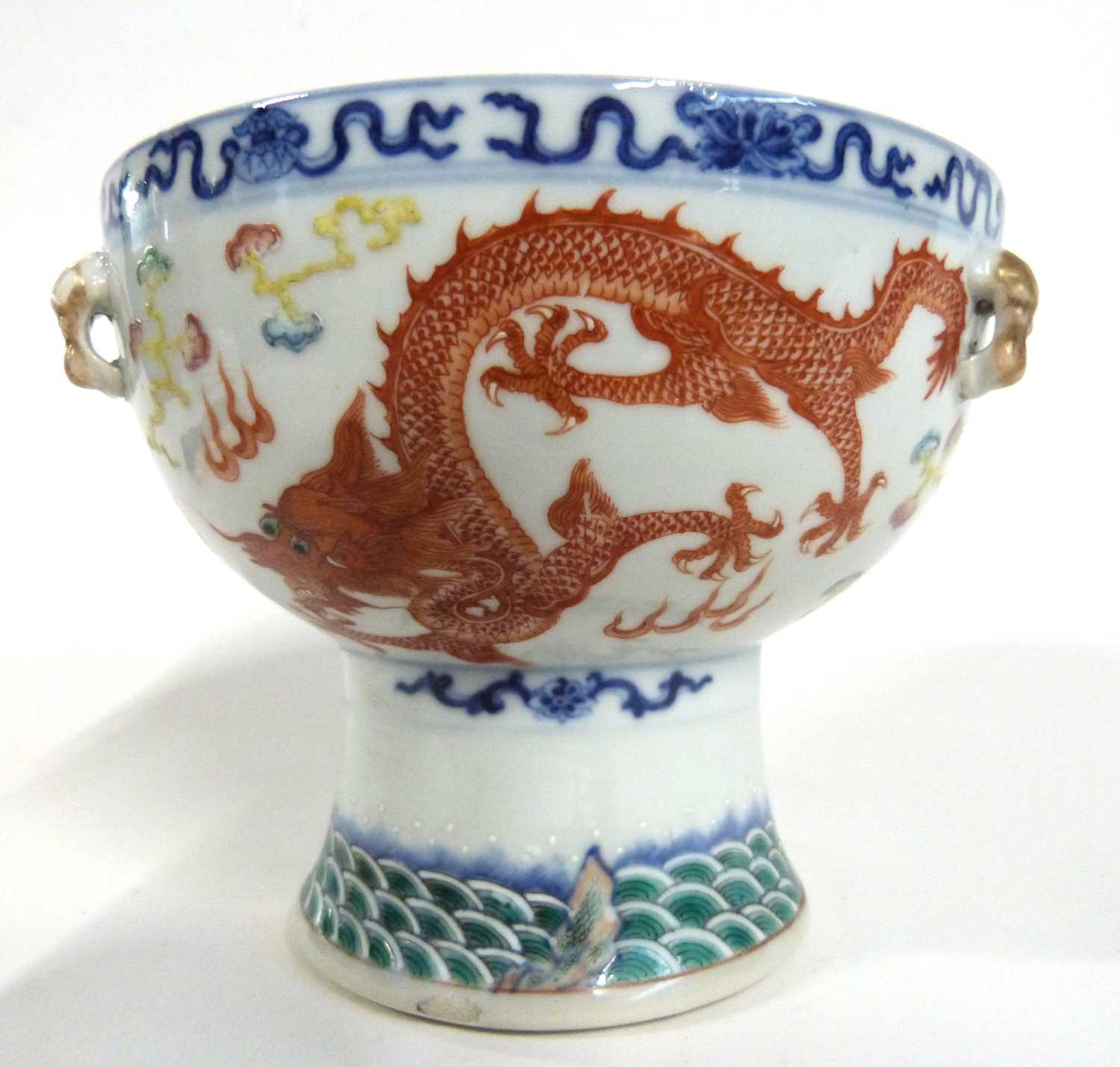 Chinese porcelain stem vase with decoration in iron red of a dragon chasing the flaming pearl