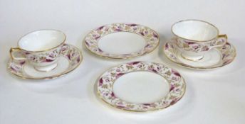 Two Crown Derby cups and saucers together with side plates, egg coddler, tea bowl and further coffee