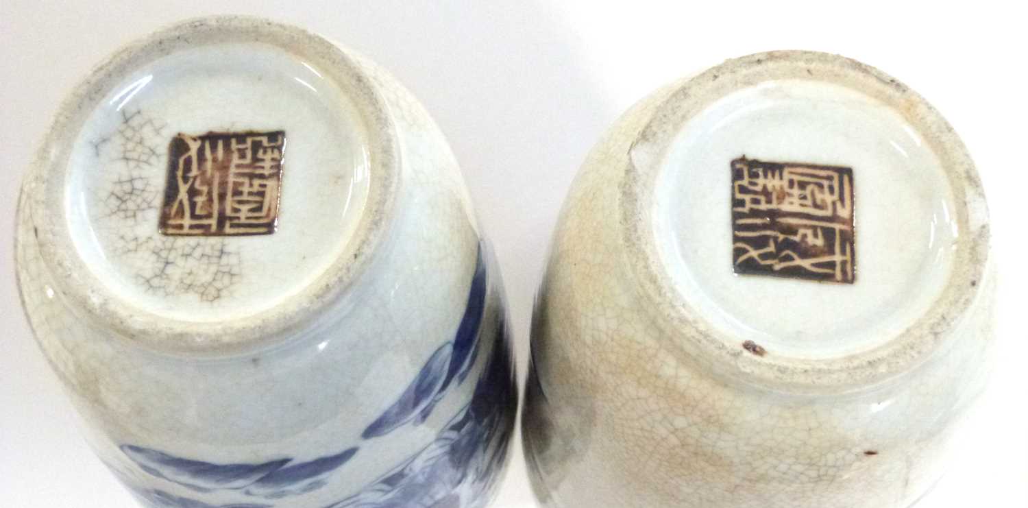 A pair of Chinese porcelain vases, late 19th Century of cylindrical form, the crackle ware ground - Image 7 of 7