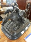 A 20th Century bronze sculpture after Emile Loiseau Rosseau, modelled as a pair of jockeys on