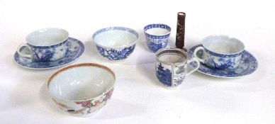 A group of Chinese and Japanese ceramics include two cups and saucers, 18th Century Chinese