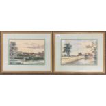 British School, 19th century, a pair of countryside / rural landscape scenes, one initialed E.H. and