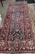 Persian runner carpet with blue and red geometric pattern 275 x 105cm