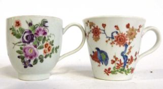 A Worcester coffee cup with floral design together with a further Worcester cup with the two quail