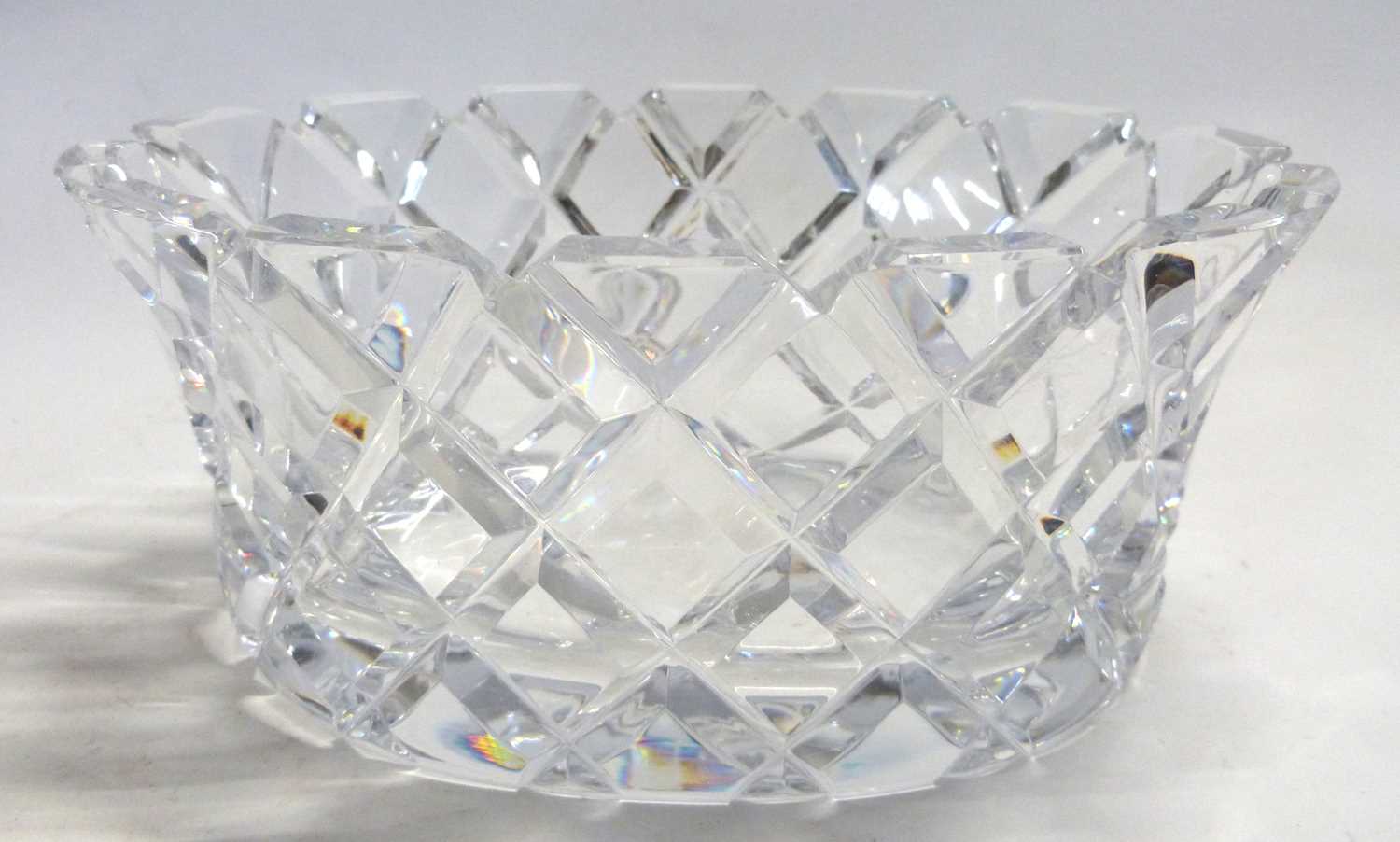 A large Orrefors bowl with a lattice diamond type design, engraved Orrefors to base with initials GC