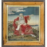 Berlin woolwork, 19th century, depiction of Abraham, 24 inches high-square, maple framed, glazed.