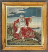 Berlin woolwork, 19th century, depiction of Abraham, 24 inches high-square, maple framed, glazed.