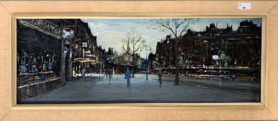 Leonard Kingwood (British / Cornish, 20th century), Parisian street scene, oil on board, framed,