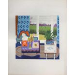 Interior scene with nude, lithograph / silk screen in colours, Indistinctly signed in pencil,