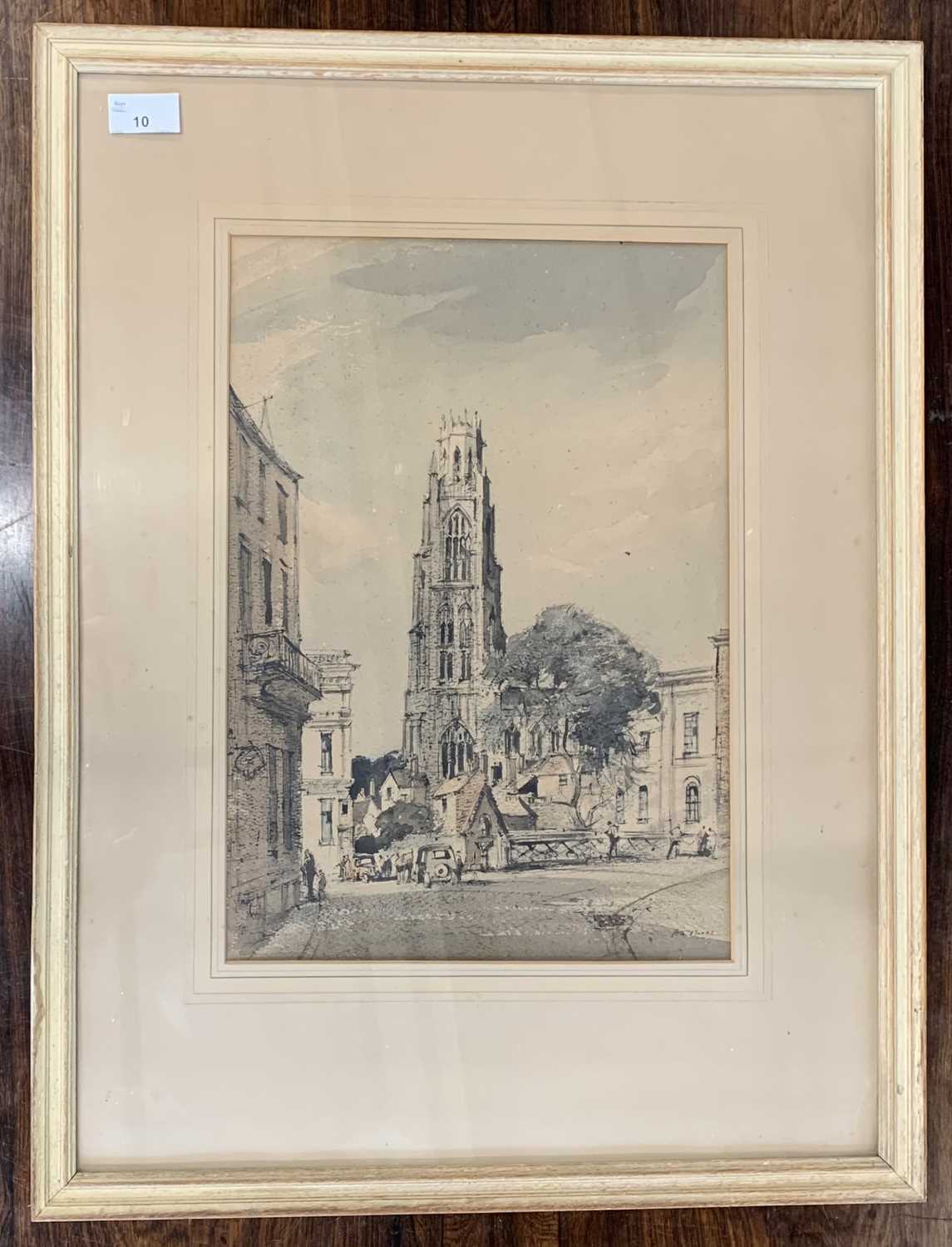 Arthur E. Davies RBA RCA (British,1893-1988), "Boston Church", watercolour and ink, signed, 28x40cm,