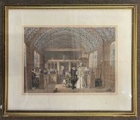 circa 19th Century coloured engraving, Interior View of the Chapel, Moat House, Ingham, Kent,