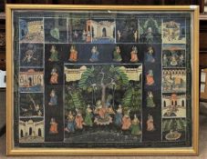 Indian pichhavai gouache on silk depicting, predominantly, scenes of Krishna with female Gopis