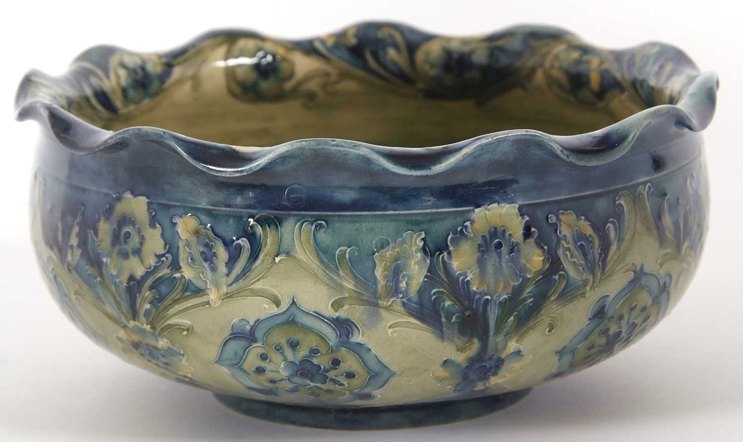 A Moorcroft Florian ware bowl made for Liberty with a Art Nouveau stylised floral design in green - Image 6 of 11