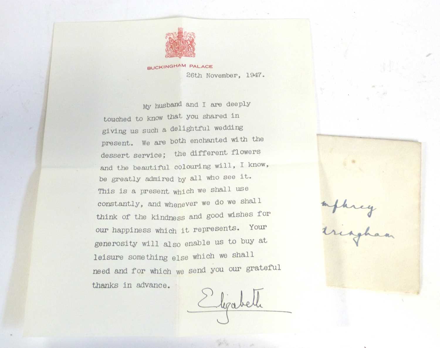 Signed letter from the late Queen Elizabeth II dated November 1947 with original envelope