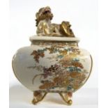 Japanese Satsuma small jar of quatrelobe form, the cover decorated with a dragon finial