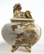 Japanese Satsuma small jar of quatrelobe form, the cover decorated with a dragon finial