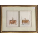 Circa late 19th century, French School, furniture in a Rococo style, watercolour(s) on paper,