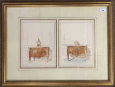 Circa late 19th century, French School, furniture in a Rococo style, watercolour(s) on paper,