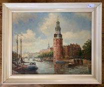 Willem Johannes Burksen (1857-1935), 'Montelbann Tower, Amsterdam', oil on canvas,19x15ins,