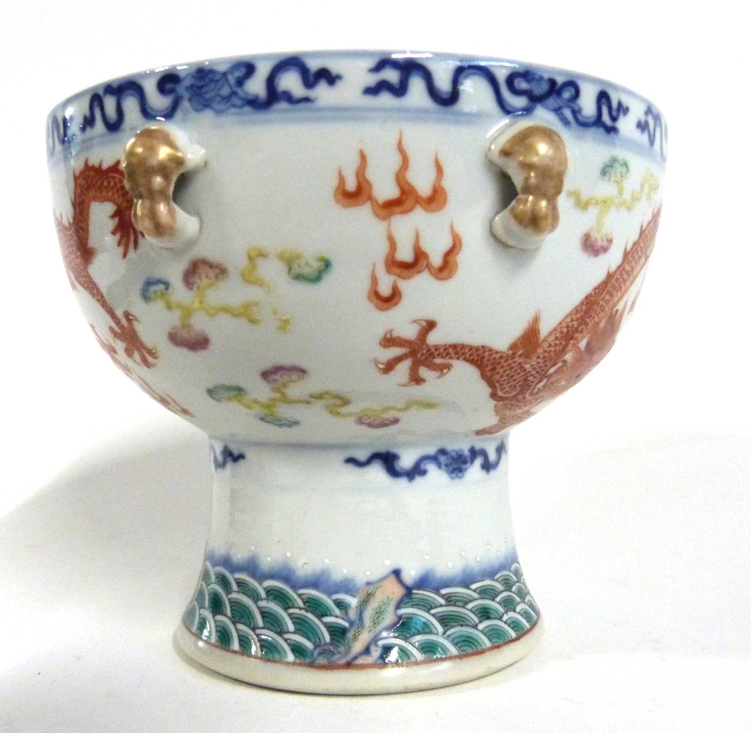 Chinese porcelain stem vase with decoration in iron red of a dragon chasing the flaming pearl - Image 2 of 7