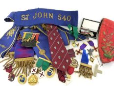 Box and briefcase containing a quantity of Masonic medals, regalia etc