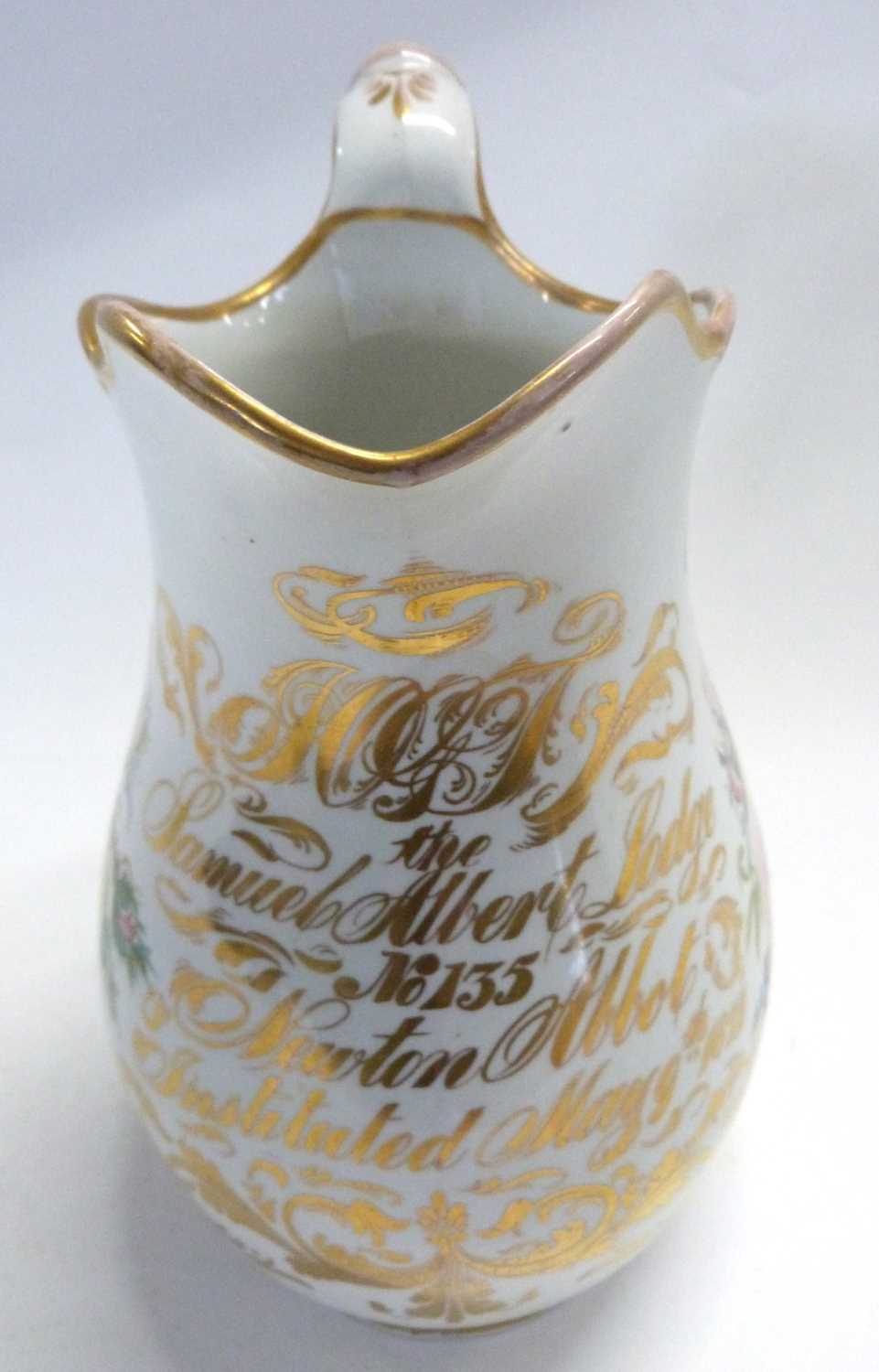 Devon Masonic interest - A large Bridgwood floral decorated jug - Marked to front Samuel Albert - Image 3 of 6