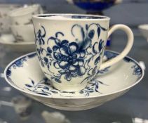 Worcester cup and saucer, 18th Century of blue and white floral design