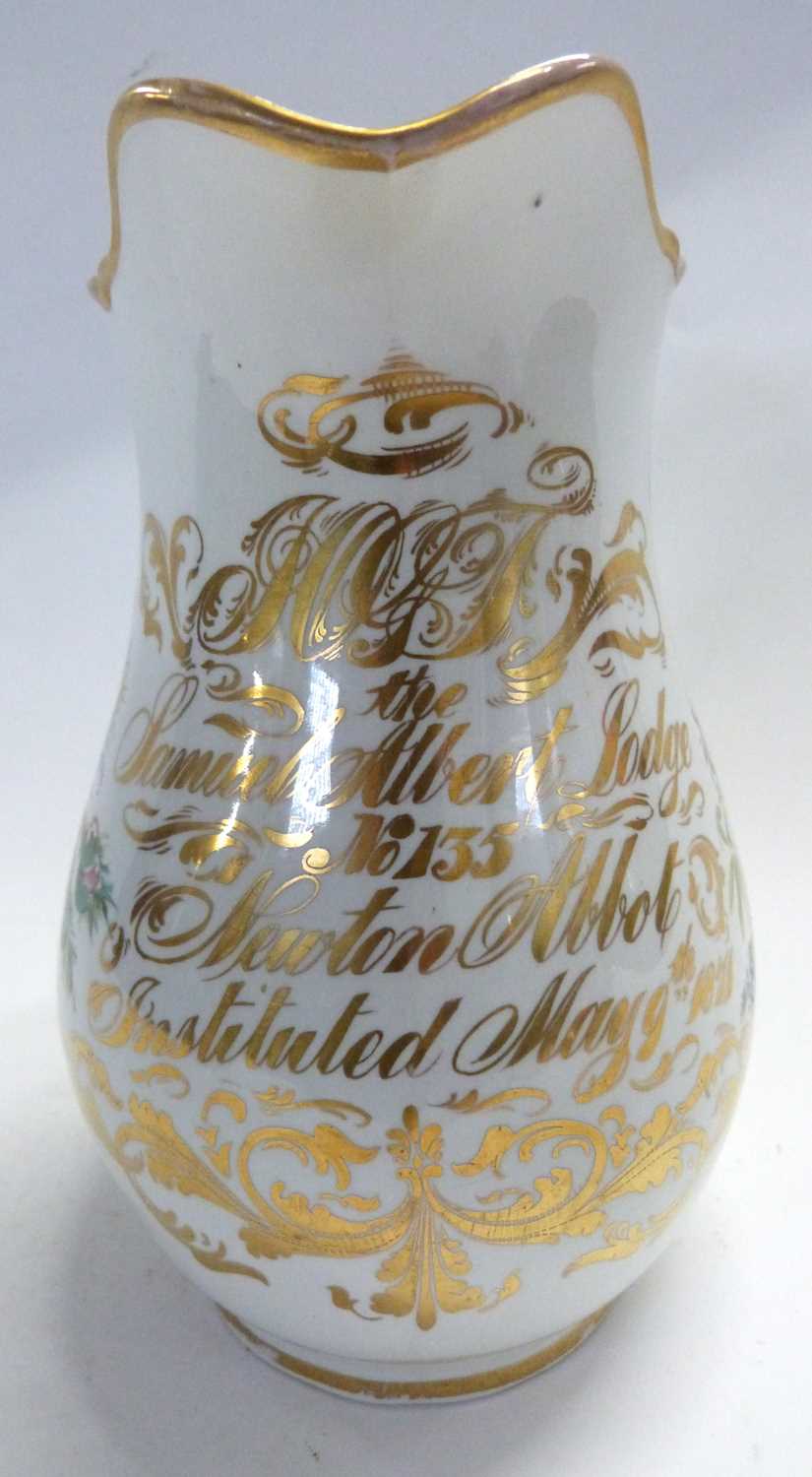 Devon Masonic interest - A large Bridgwood floral decorated jug - Marked to front Samuel Albert - Image 2 of 6