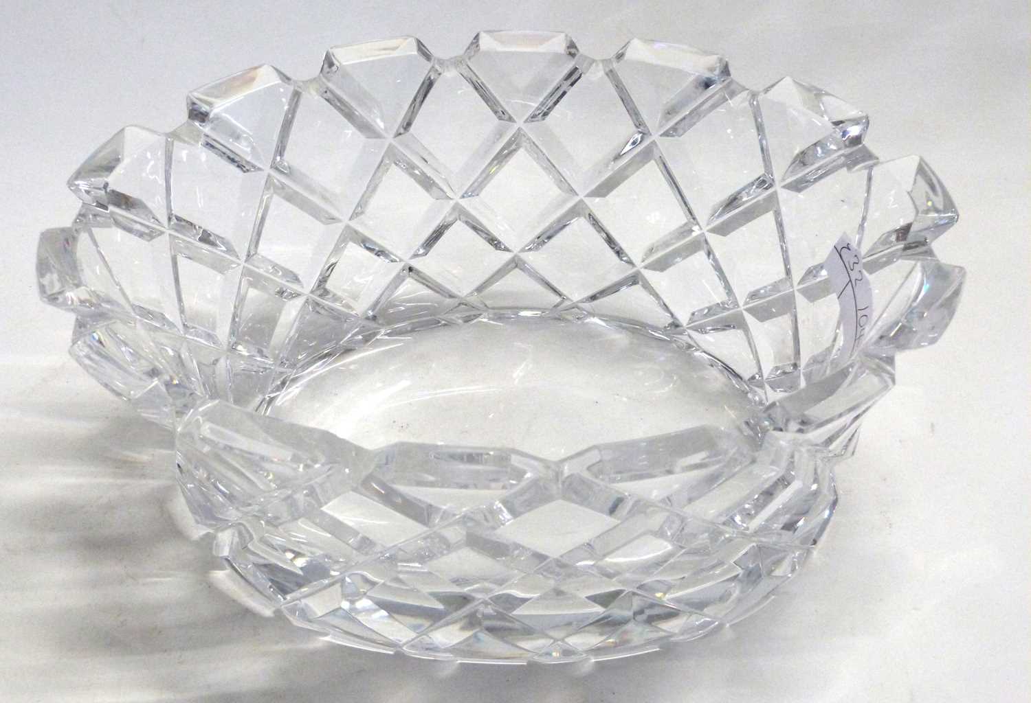 A large Orrefors bowl with a lattice diamond type design, engraved Orrefors to base with initials GC - Image 2 of 2