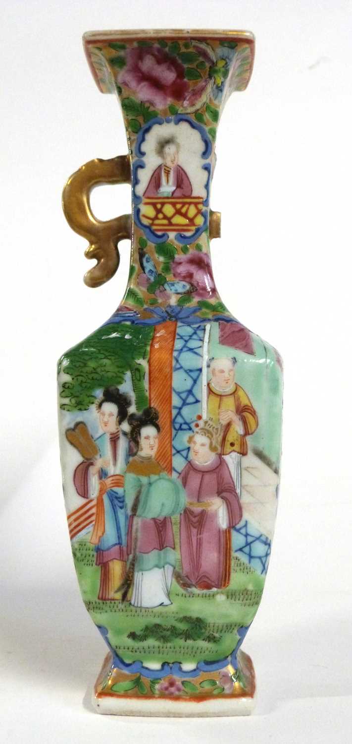 A 19th Century Cantonese porcelain vase of quatrelobe form decorated with Chinese figures (one