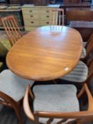Danish Koefoeds Hornslet teak oval extending dining table and six chairs