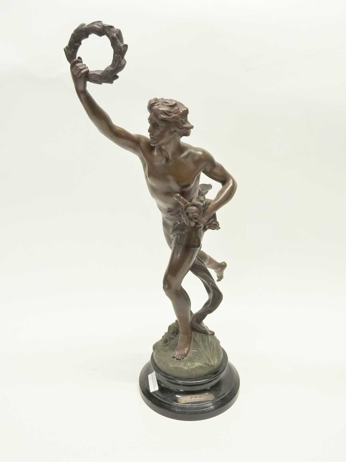 A large pair of Spelter figures on black ebonised bases after J P Germain, Sculpter, one entitled " - Image 3 of 5